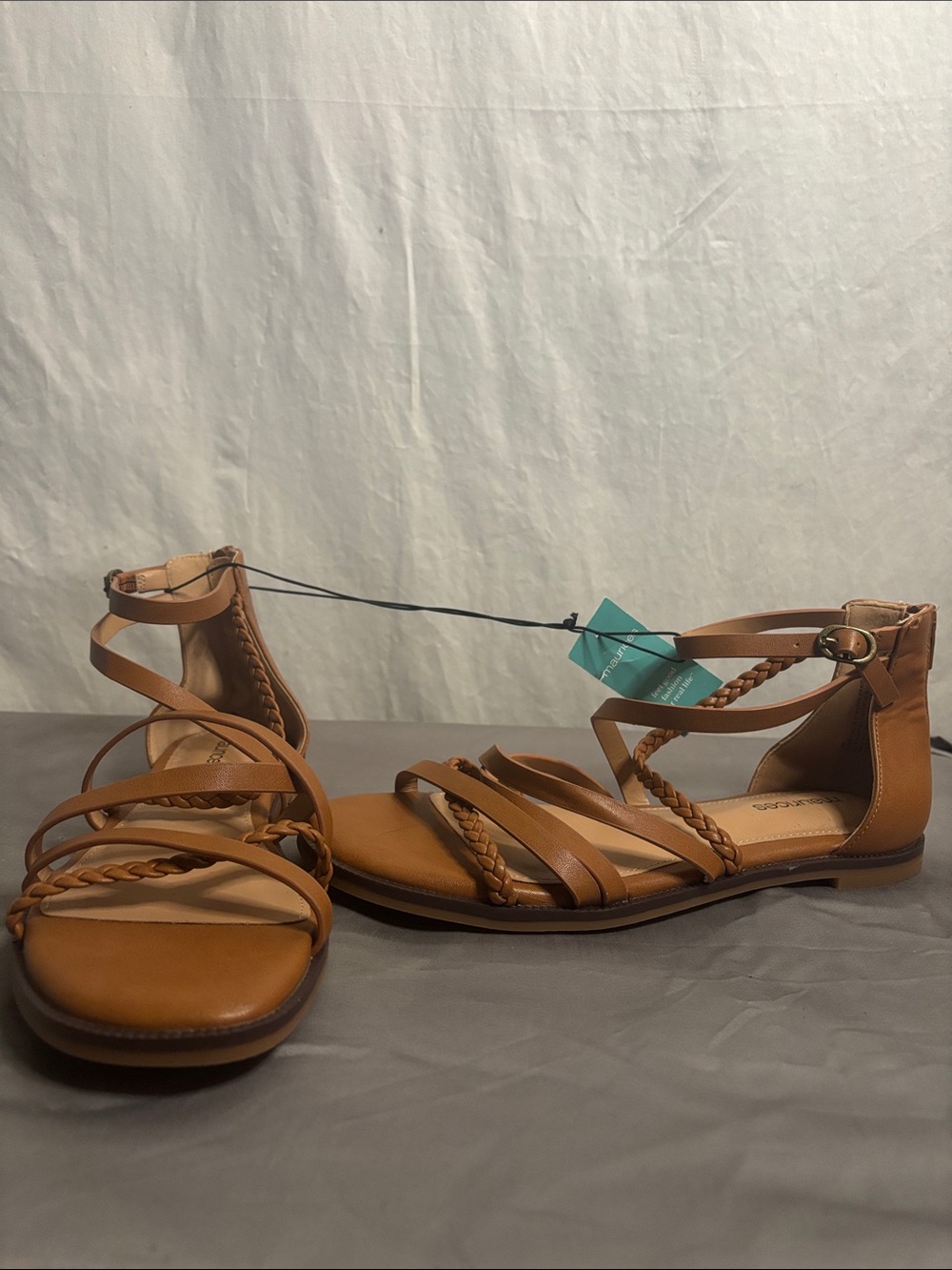 Maurices Cognac Tan Braided Ankle-Strap Flat Sandals